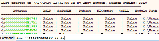 Suitable pointers to JMP RAX instructions.
