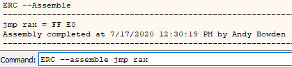 JMP RAX hex code.